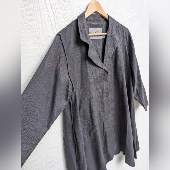 Cheyenne Gray Linen Tunic Top Button Front  Lagenlook Size Small/Medium - Picture 2 of 5